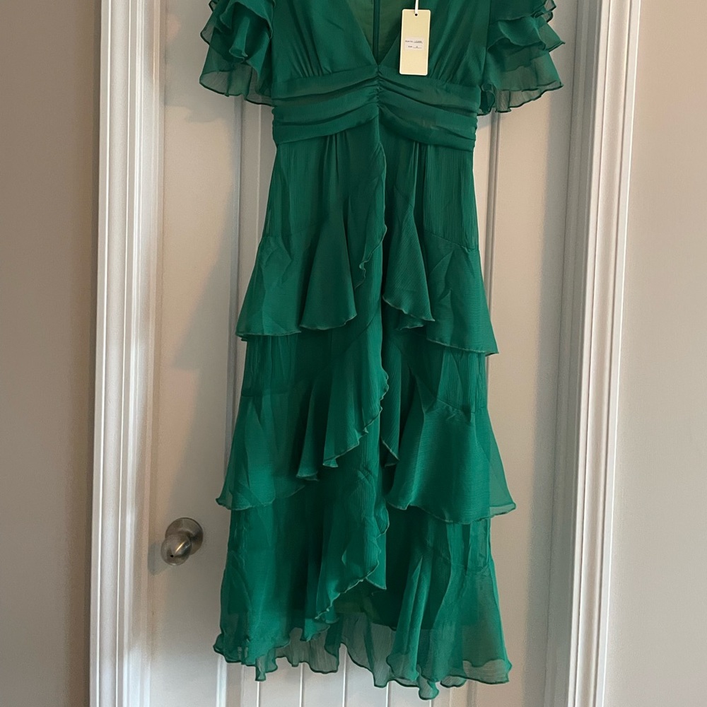 Emerald Green High-Low Ruffle Dress - Picture 3 of 3